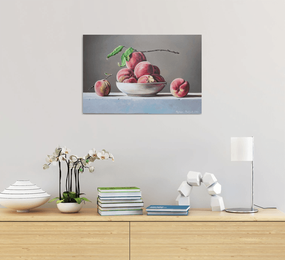 Still life - peaches (40x60cm, oil painting, ready to hang)