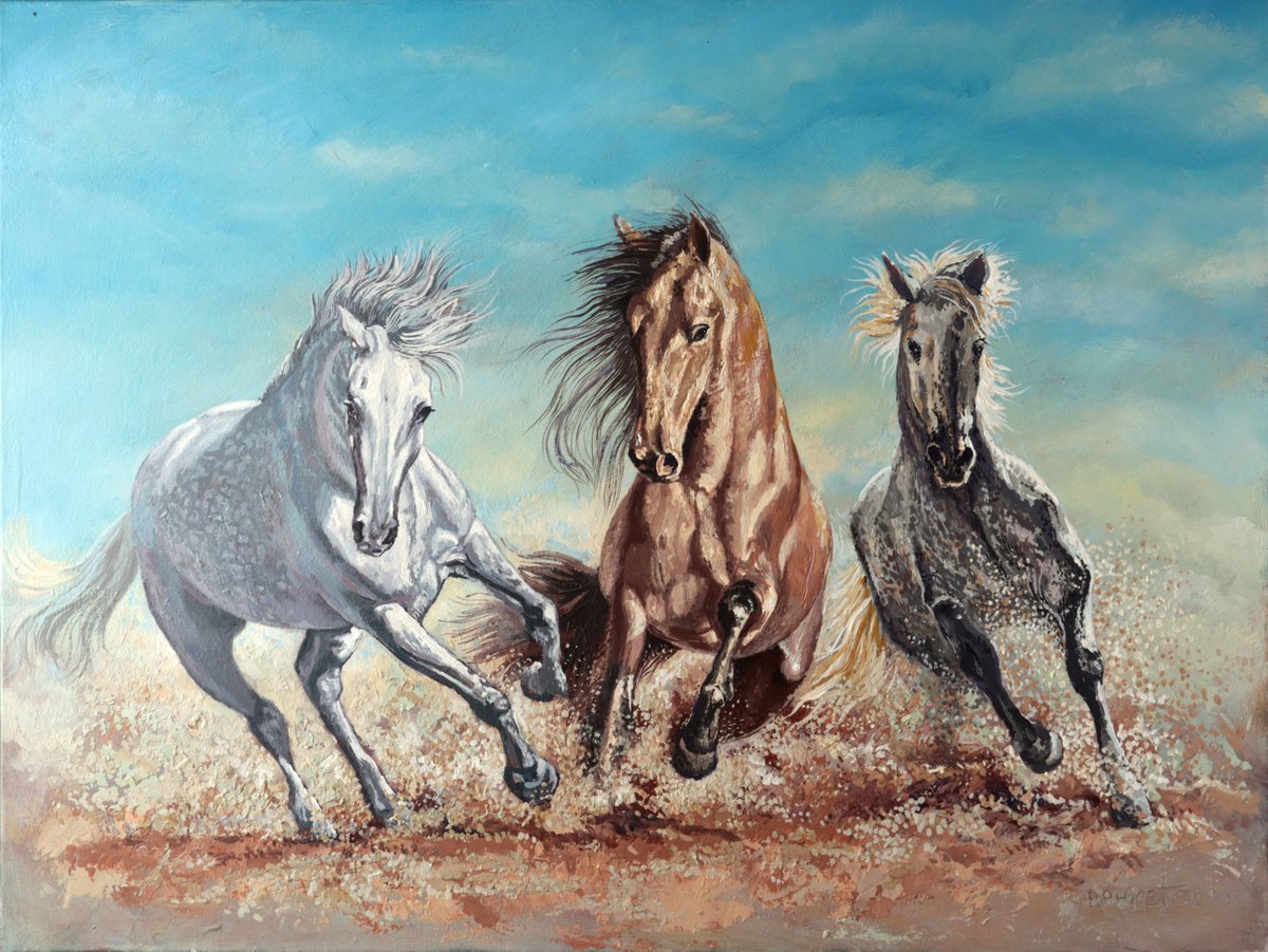 Impressionistic Animal Acrylic Painting By Rakhmet Redzhepov, 31 X 24", Per Aspera Ad Astra., Original Artwork