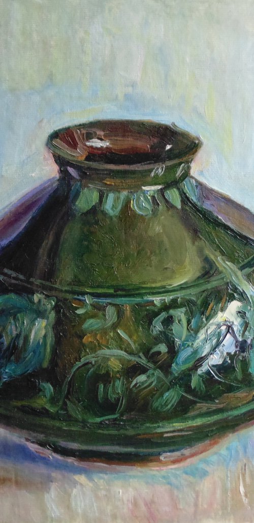 Green Vase. Oil on oilcloth on board. 43 x 37 cm by Alexander Shvyrkov