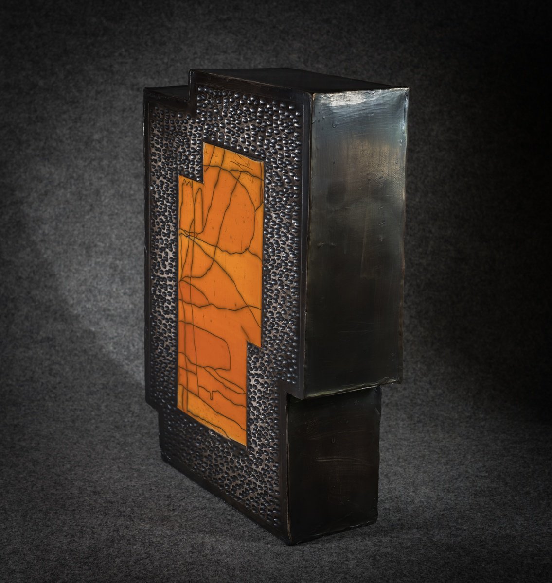 Geometric Abstract Clay Sculpture By Inaki San, 12 X 16, Where The Night Sows Silence, Original Artwork