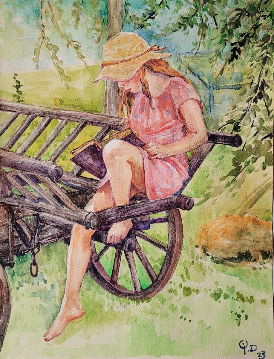 Illustrative Portrait Watercolour By Qi Debrah, 10 X 13", Read, Original Artwork