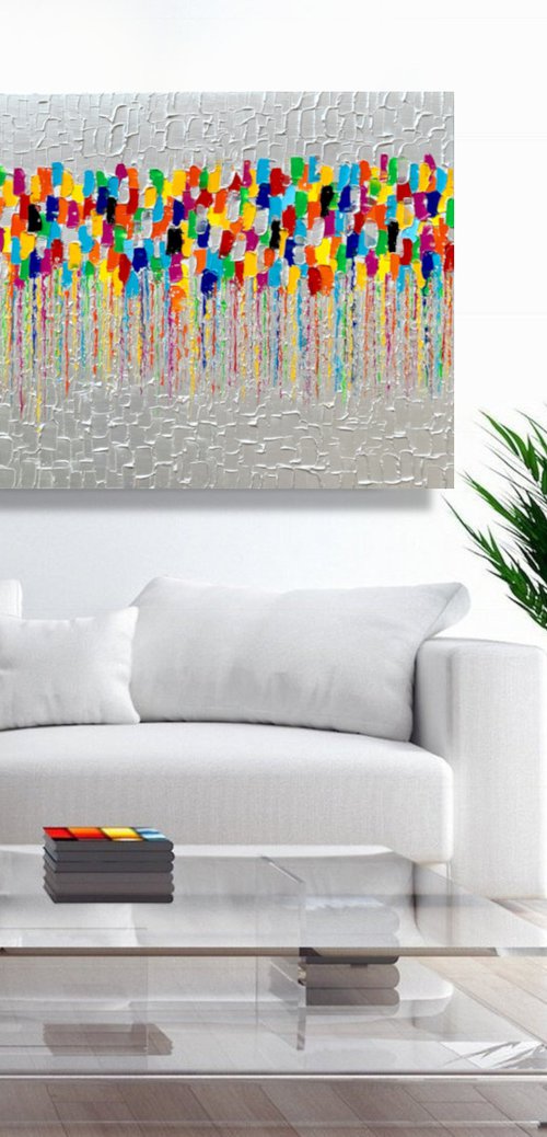 Cascade of Colors #2 - LARGE,  TEXTURED, PALETTE KNIFE ABSTRACT ART – EXPRESSIONS OF ENERGY AND LIGHT. READY TO HANG! by Julijana Ravbar