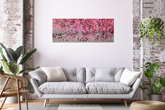 Blühende Romanze - large acrylic abstract painting cherry blossoms nature painting canvas wall art