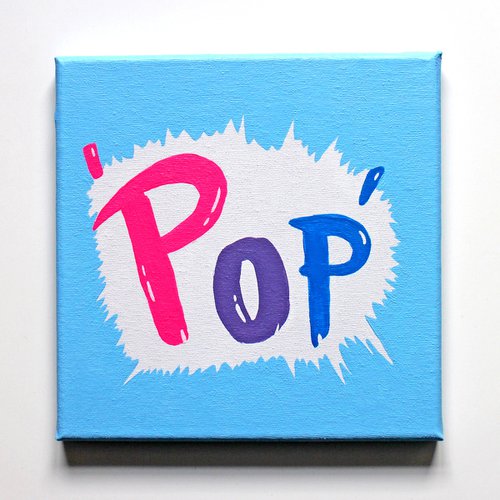 Pop Art Typography Painting on Square Canvas by Ian Viggars