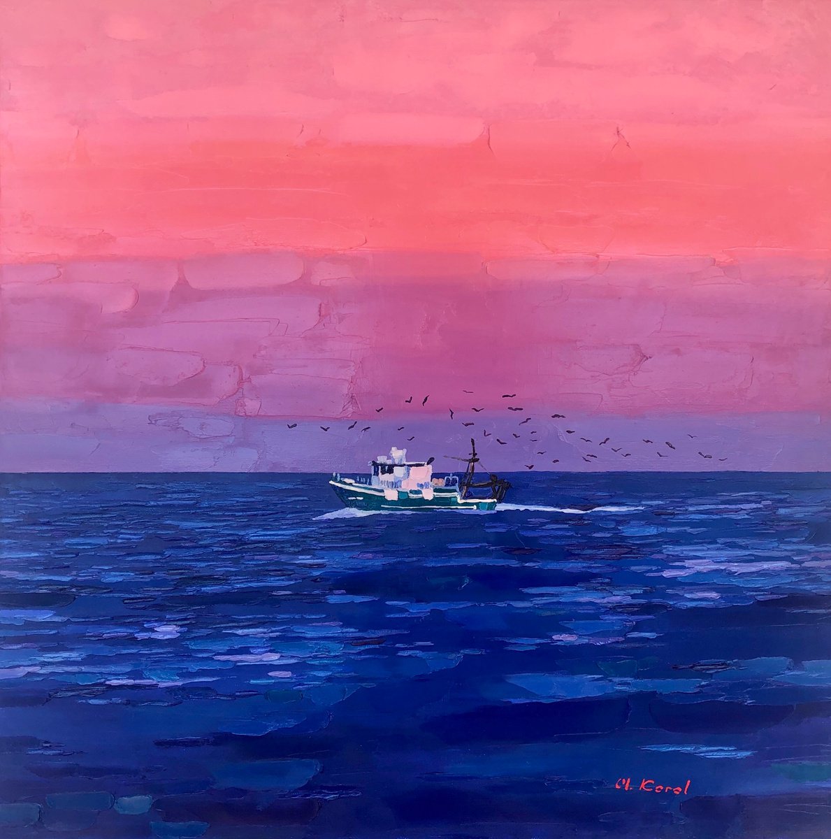 Photorealistic Landscape Oil Painting By Ulyana Korol, 24 X 24", Great Catch, Original Artwork