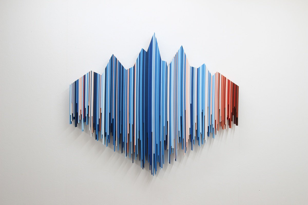 Geometric Landscape Wood Sculpture By Manfred Hellweger, 50 X 43", Climate Mountain Flow Ii, Original Artwork