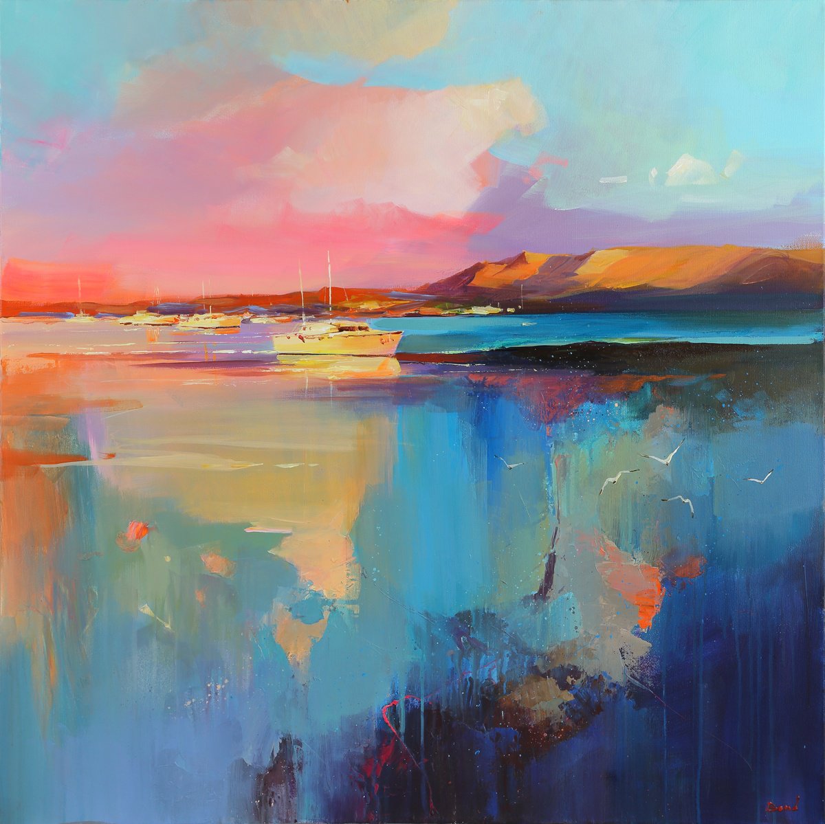 Impressionistic Landscape Acrylic Painting By Tetiana Bond, 31 X 31", Immersion In Silence, Original Artwork