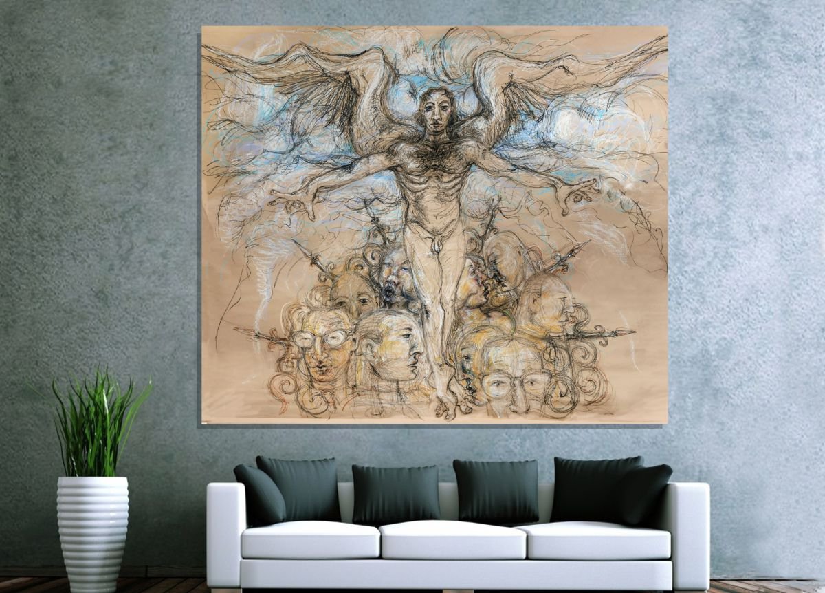 Illustrative Abstract Pastel Drawing By John Sharp, 110 X 94, Ship Of Fools1, Original Artwork