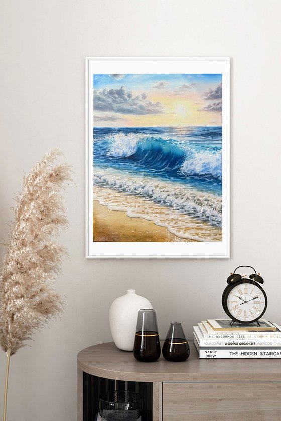 Sea waves and sunset