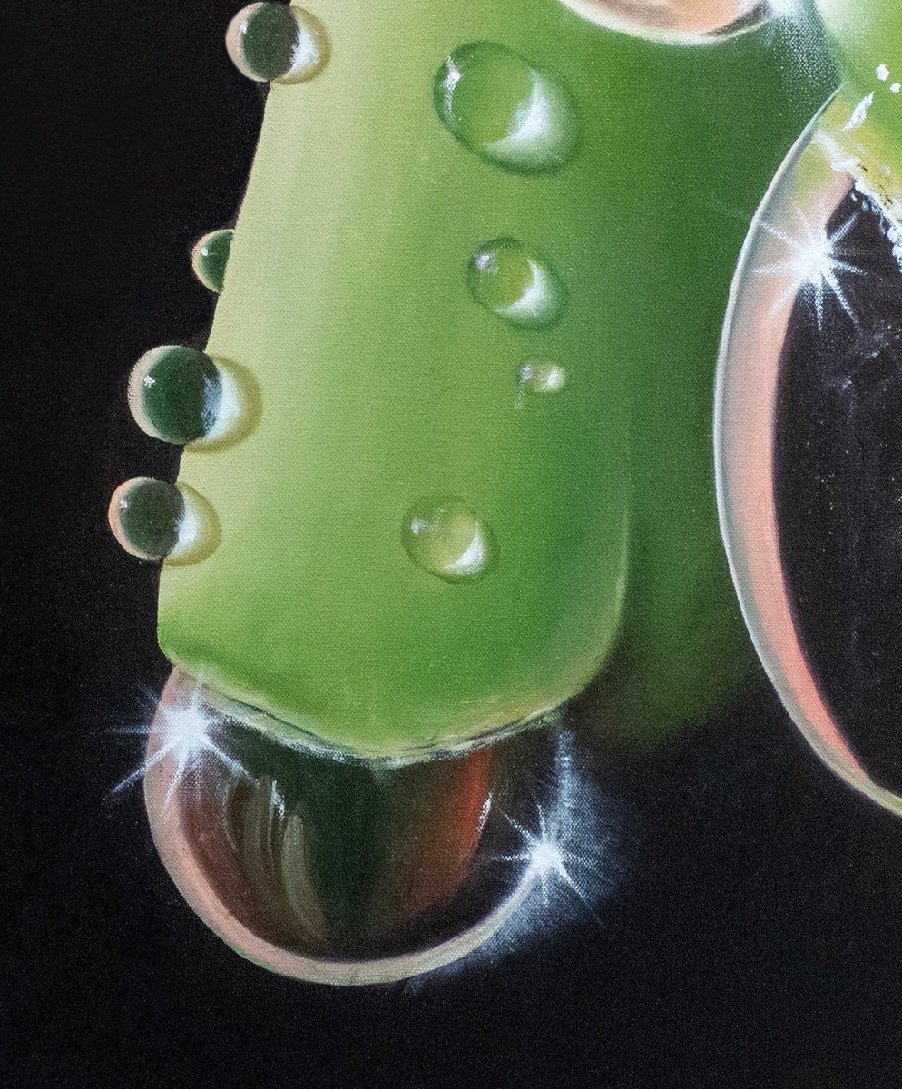 Photorealistic Botanical Oil Painting By Juan Bernal, 24 X 48", Illuminating Droplets, Original Artwork
