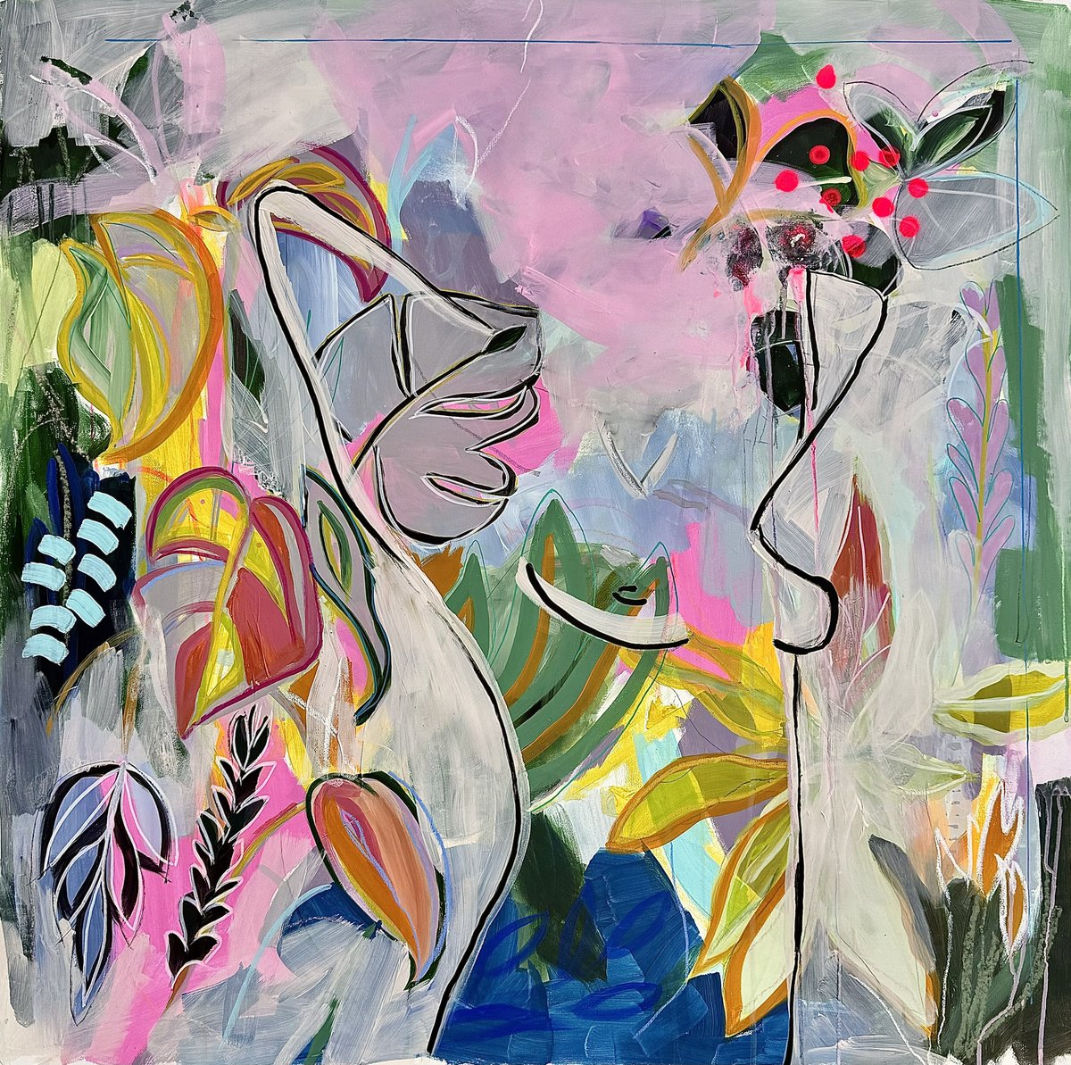 Abstract Acrylic Painting By Tanya Lytko, 40 X 40", "Outside The Window", Original Artwork