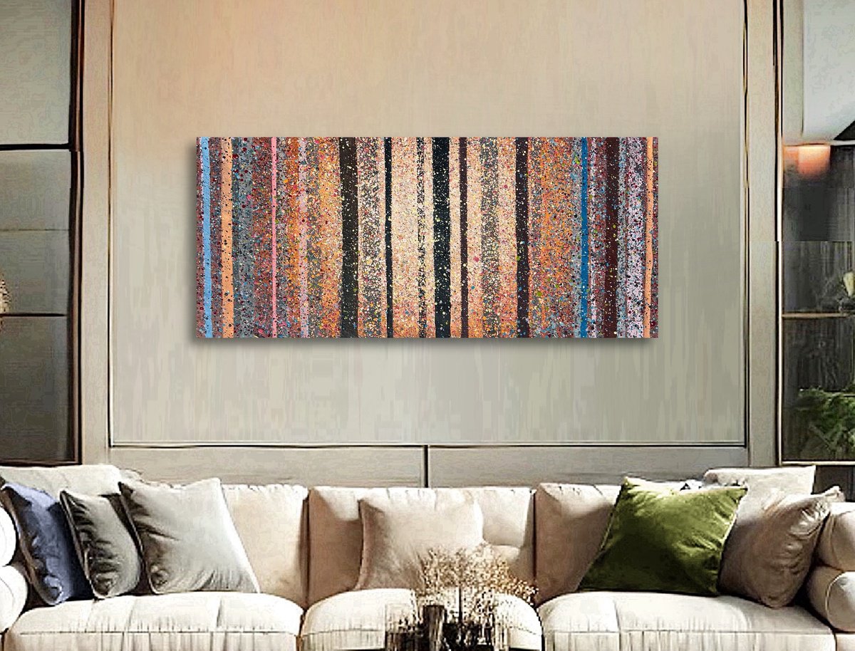 Abstract Acrylic Painting By Bogdana Antoniuk, 59 X 28, Golden Hour In A Forest 16.30, Original Artwork