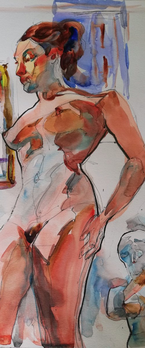 Nude with Roman Statue by Jelena Djokic