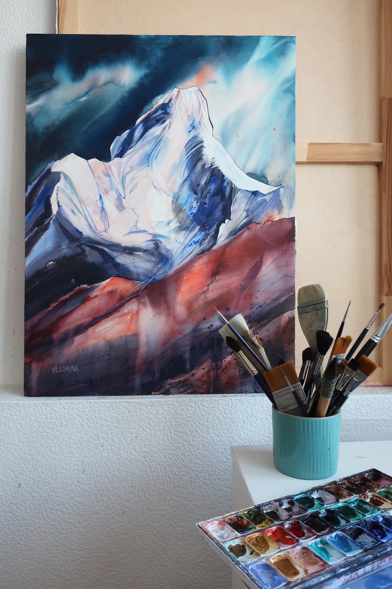 Ama Dablam, Himalayas Mixed-media painting by Alla Vlaskina | Artfinder