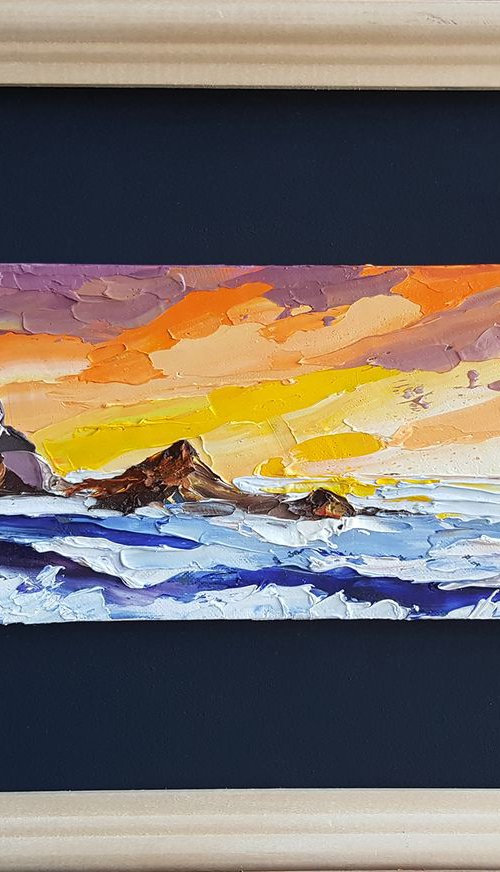 Solar wave - landscape, oil painting, painting on canvas, seascape, impressionism, sea, gift by Anastasia Kozorez