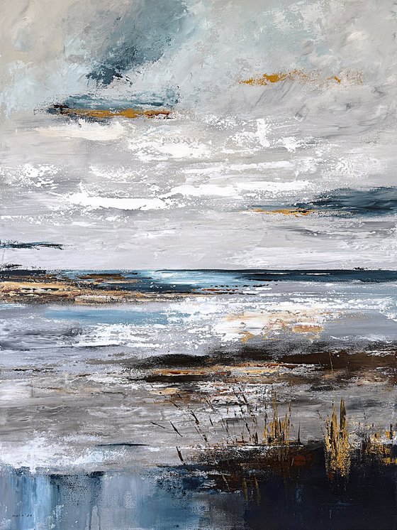 Large Seascape-Ochre Tidal Reflections