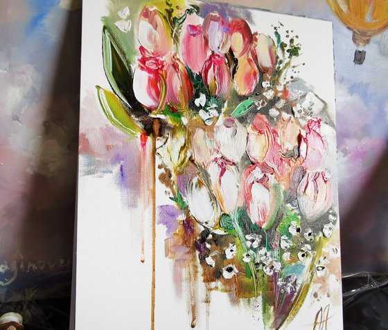 Spring flowers painting, Original artwork, Heart painting