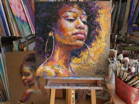 Painting portrait of a black woman - Сourage - portrait african woman