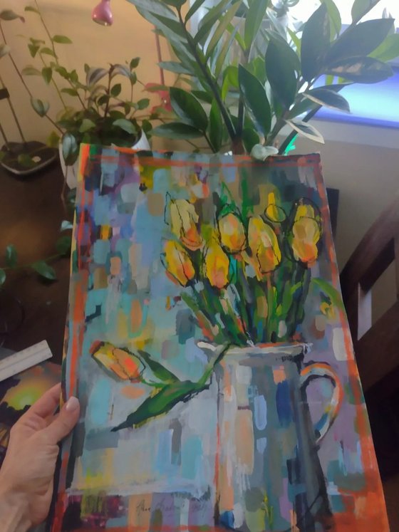 tulips, bouquet in a jug