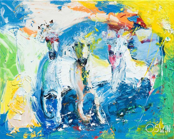 Horse painting - Springtime 100 x 80 cm.