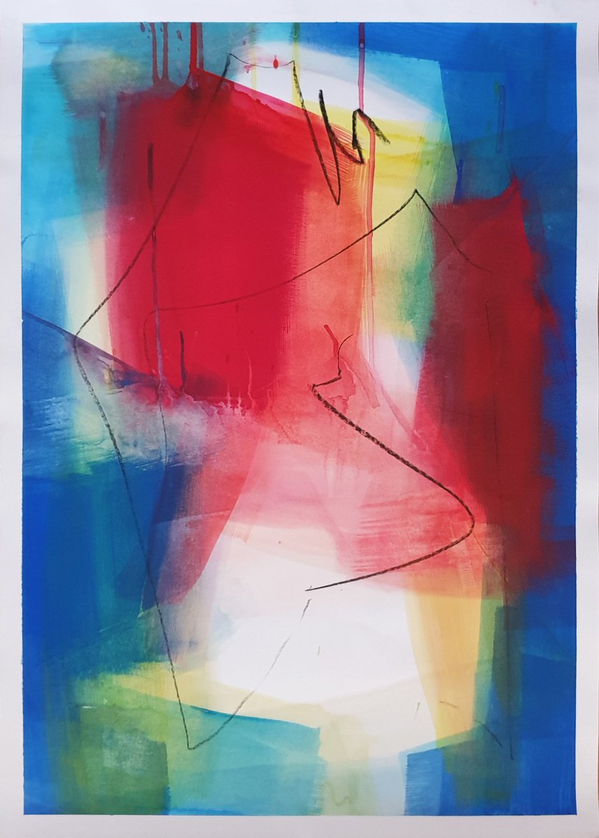 Abstract Painting By T Kyomu, 20 X 28", Wet Dress, Original Artwork