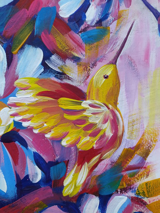 In flowers - birds, flowers and birds,painting, chamomile flowers, bouquet, acrylic painting, flower, painting original, flowers painting floral,art, gift, home decor