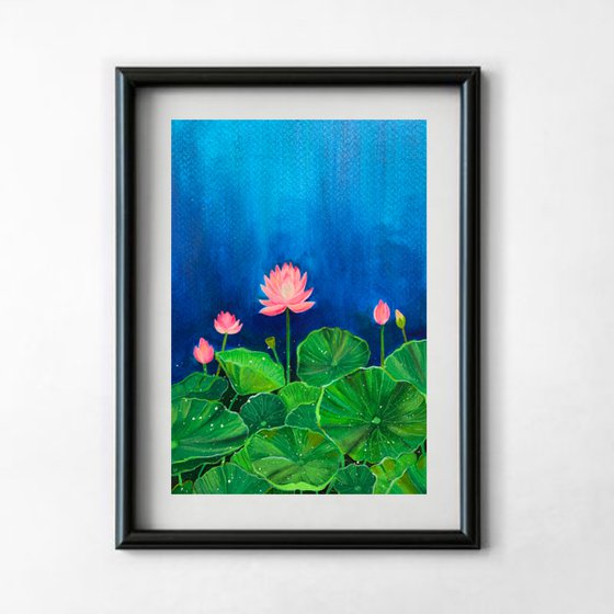 Lotus blooms ! A4 size Painting on paper