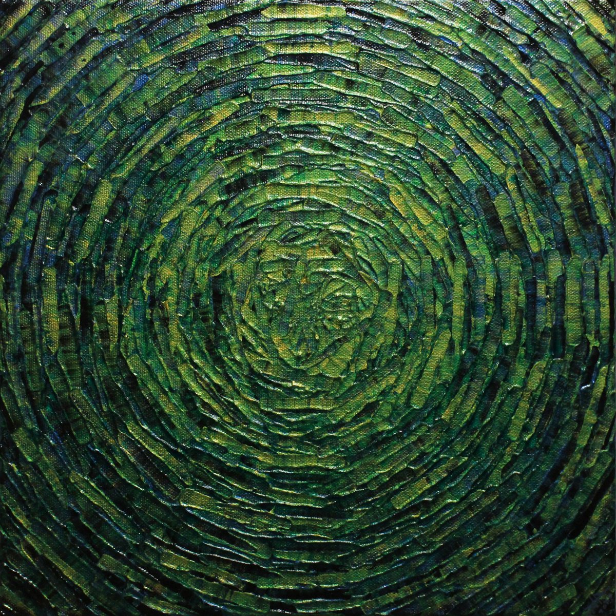 Abstract Acrylic Painting By Jonathan Pradillon, 12 X 12, Emerald Green Concentric Shine, Original Artwork