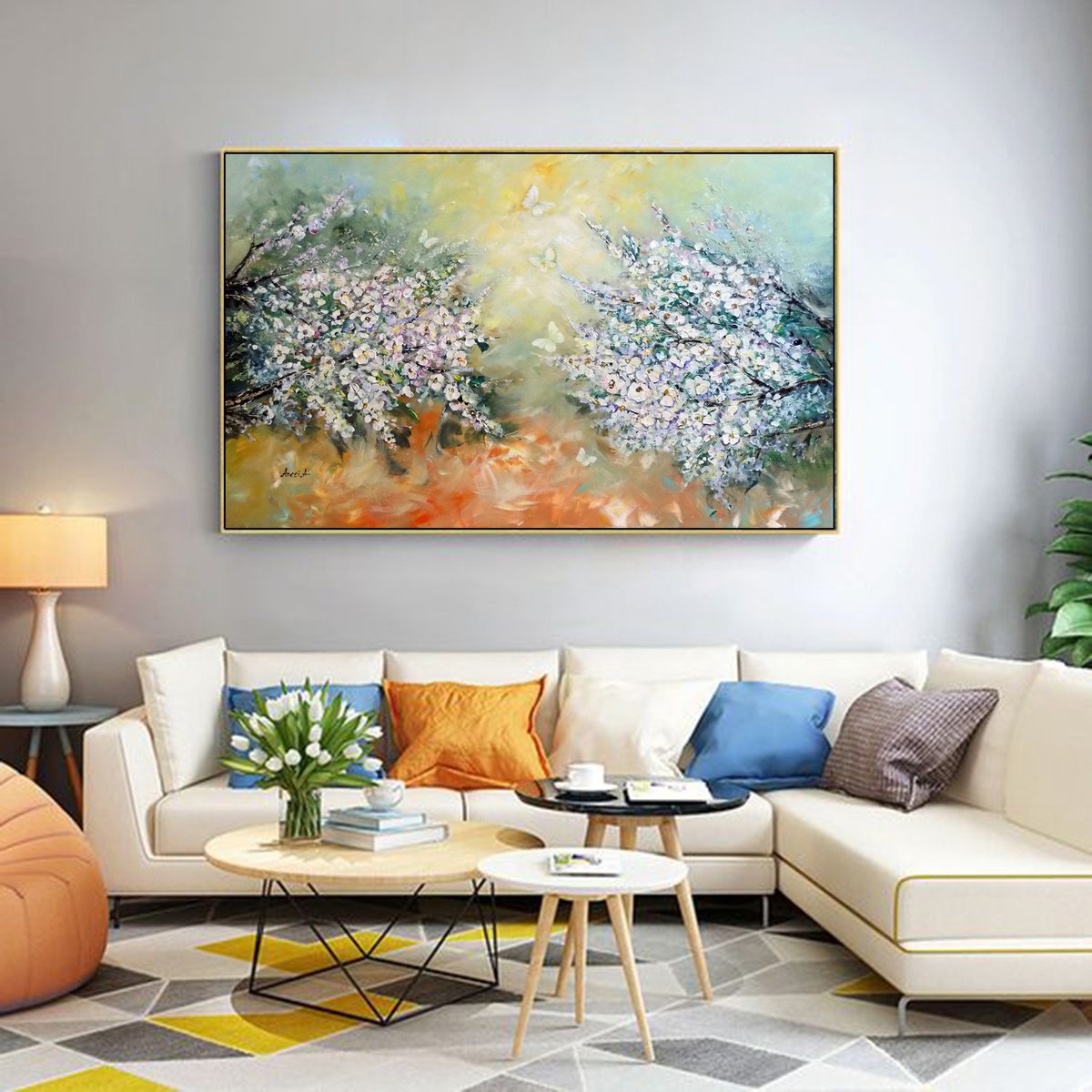 Abstract Botanical Acrylic Painting By Areti Ampi, 47 X 31, Spring Breeze, Original Artwork