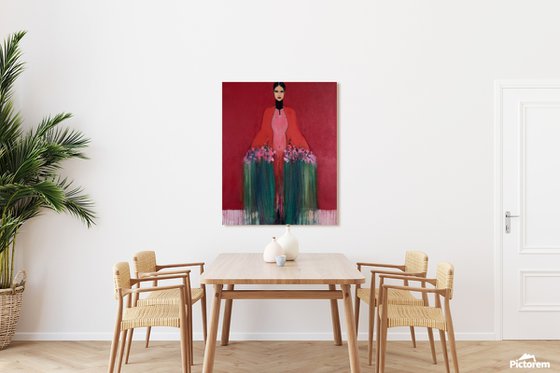 Girl with Flowers II (Red)