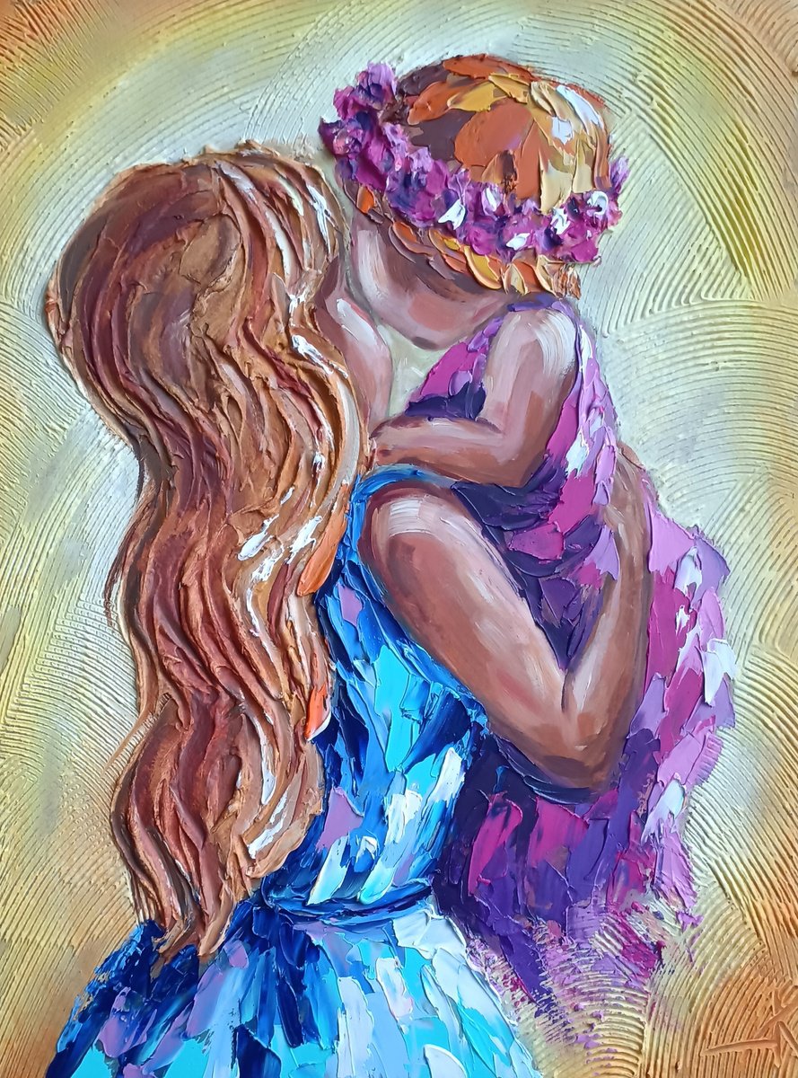 Tenderness - oil painting, mother