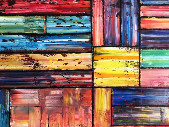 "Check Us Out" - FREE International Shipping/Discount USA Shipping - Original Xt Large PMS Abstract Diptych Oil Paintings On Canvas - 120" x 48"