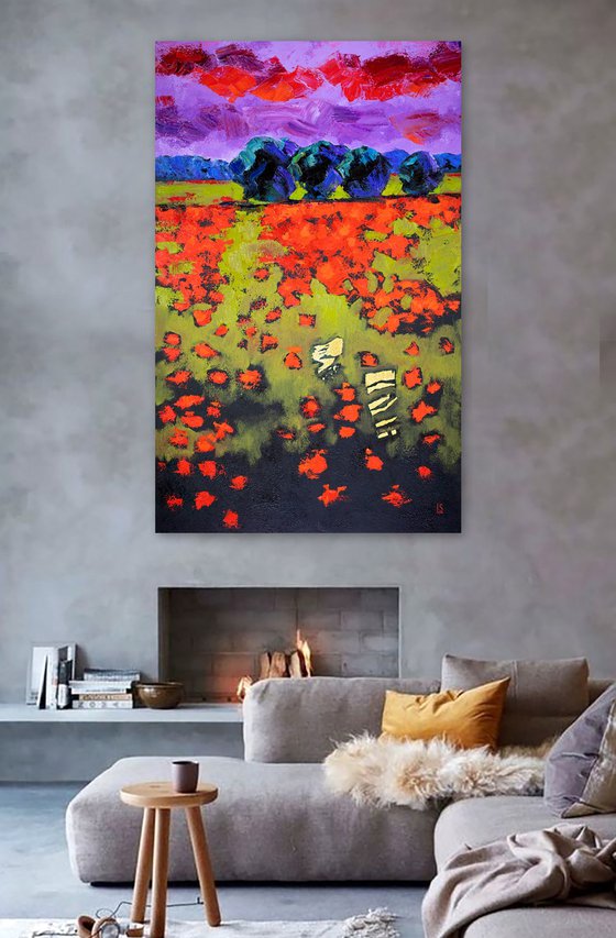 Abstract Landscape. Red Poppies Field.