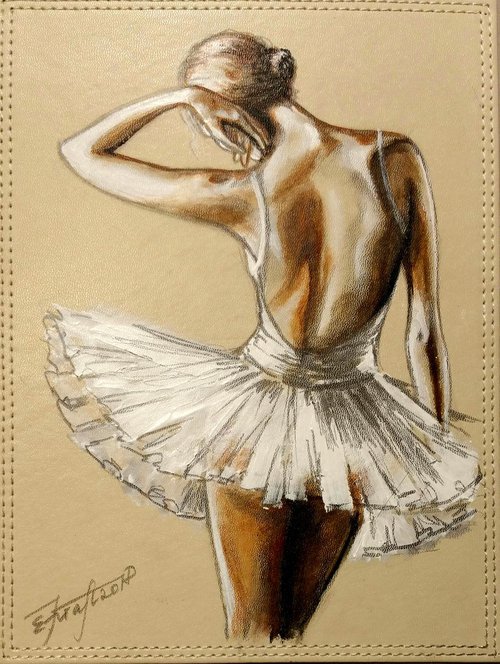 "Ballet  dancer IV " Original  acrylic painting on board 22x29x0.5cm.ready to hang by Elena Kraft