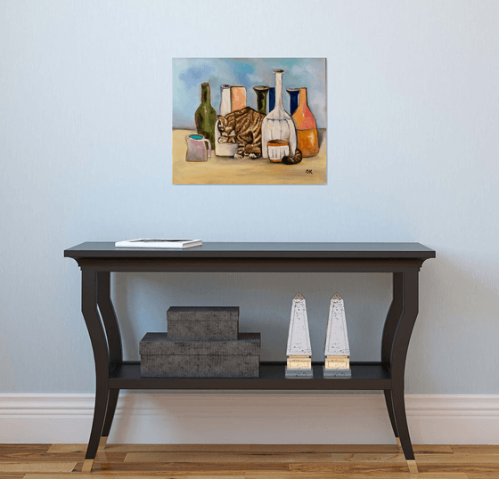 Troy The Cat and Giorgio Morandi vases and bottles