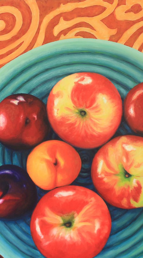 Apples on a Red Cloth by Sandra Bryant