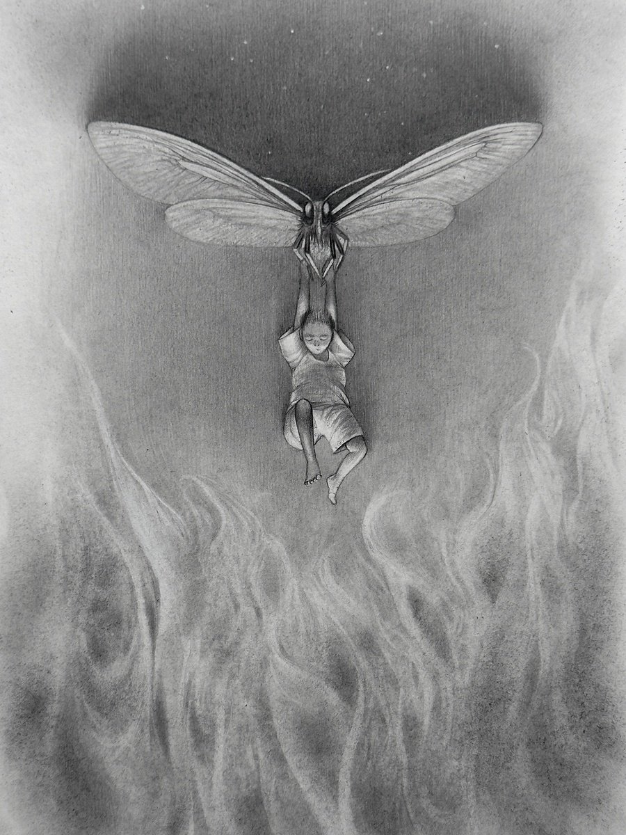 Surrealistic Pencil Drawing , Above The Abyss Of Fire By Anastasia Parfilo, 12 X 16, Artwork For Sale On Artfinder