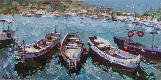 Boats in the bay - Original oil painting