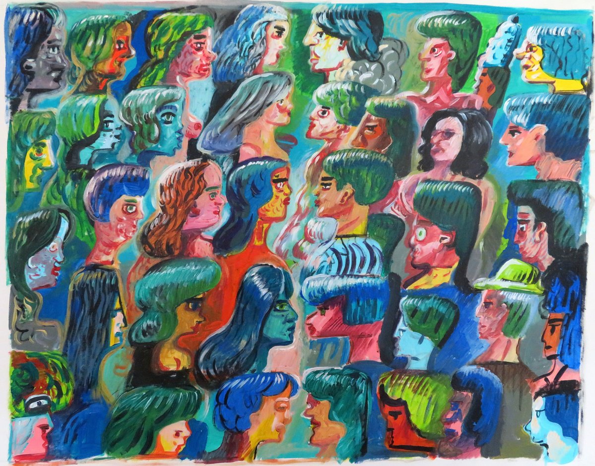 Urban And Pop Portrait Acrylic Painting By Stephen Abela, 34 X 27", Face Off, Original Artwork