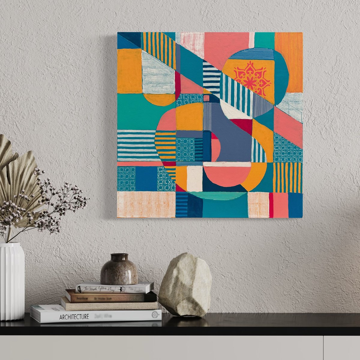 Geometric Abstract Acrylic Painting By Samantha Malone, 20 X 20", Assembled 3, Original Artwork