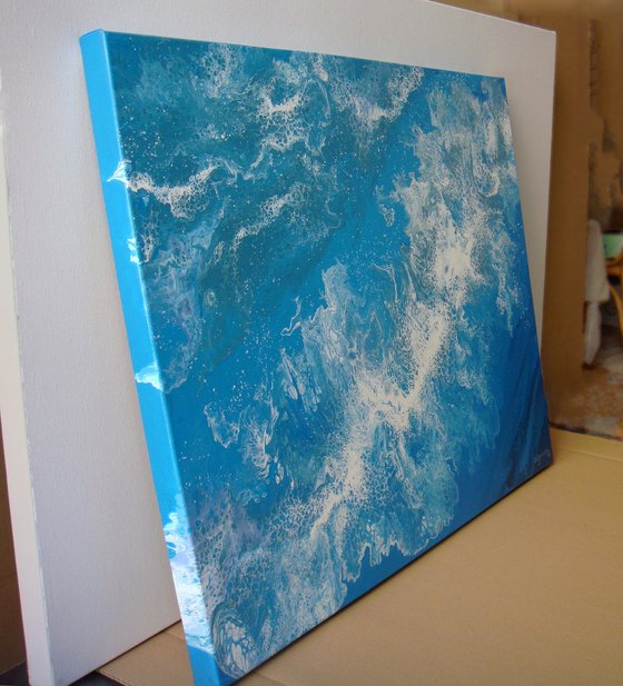 Seascape Painting "Turquoise waves"  70 x 90 cm