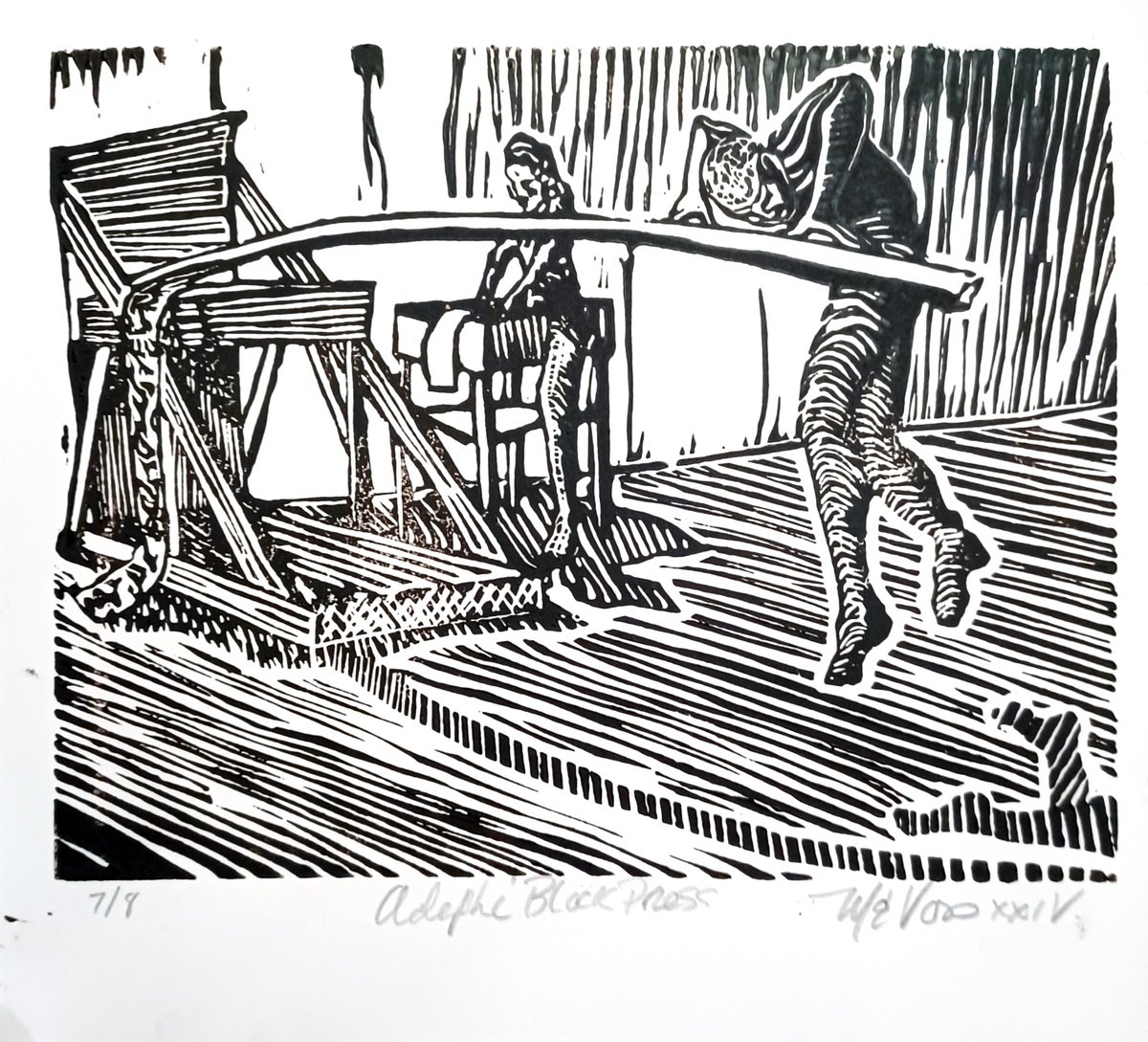 Expressive Portrait Linocut By Michael E. Voss, 11 X 10", Adelphi Block Press, Original Artwork