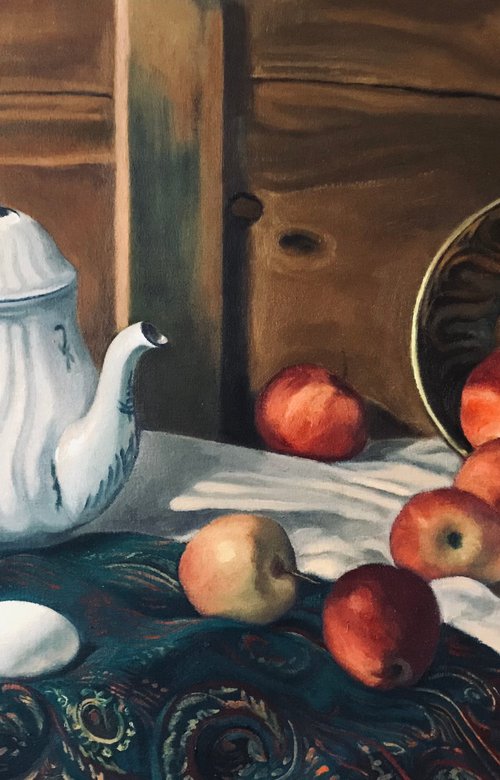 Still life with teapot and apples (Still life number 3) by Uy Nguyen