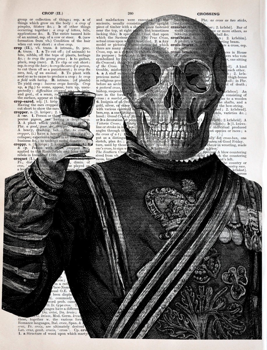 Cheers - Collage Art Print on Large Real English Dictionary Vintage Book Page by Jakub DK - JAKUB D KRZEWNIAK