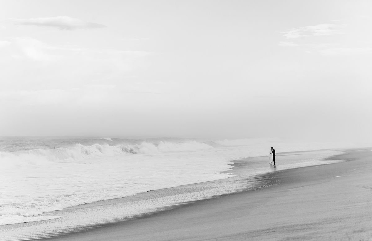Photorealistic Landscape Photograph By Andrew Lever, 60 X 40, Surfer In Thought, Original Artwork