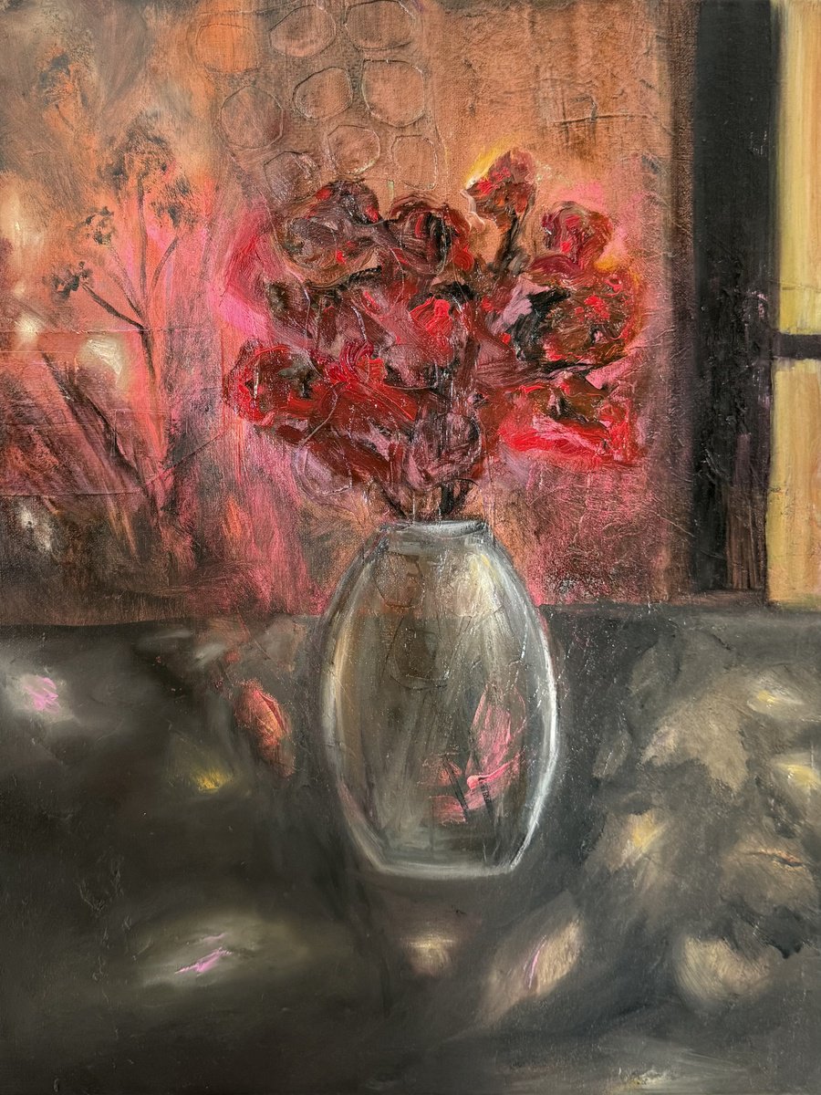 Expressive Botanical Oil Painting By Adina Potop, 14 X 18, An Inexplicable Sense Of Nostalgia, Original Artwork