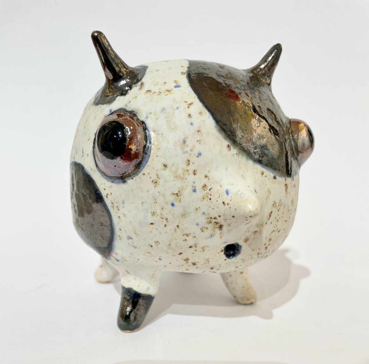 Naive Animal Clay Sculpture By Viktor Zuk, 5 X 5", Dotted Sweet Monstrum, Original Artwork