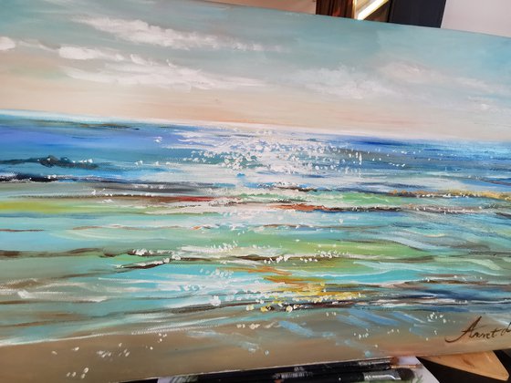 Seascape painting on canvas Blue waves