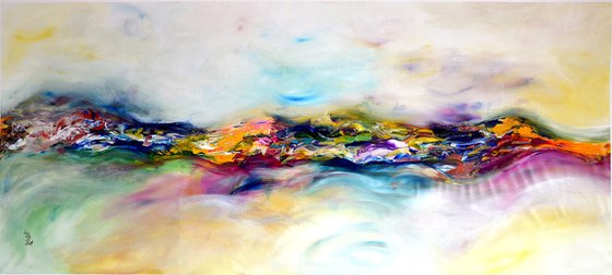 Fairy hills XXL 204X92 cm  unstretched painting, palette knife FREE SHIPPING