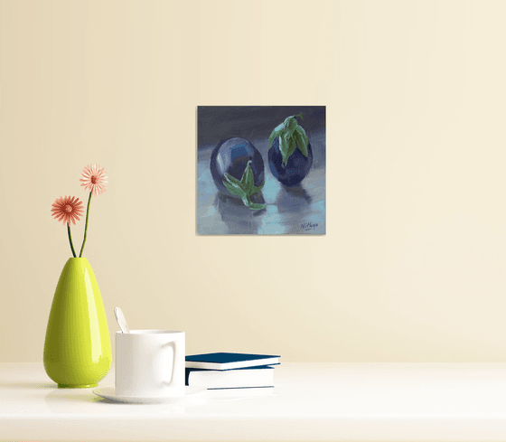 Small Painting - Eggplant reflections - One of a kind artwork, Home decor, Still Life